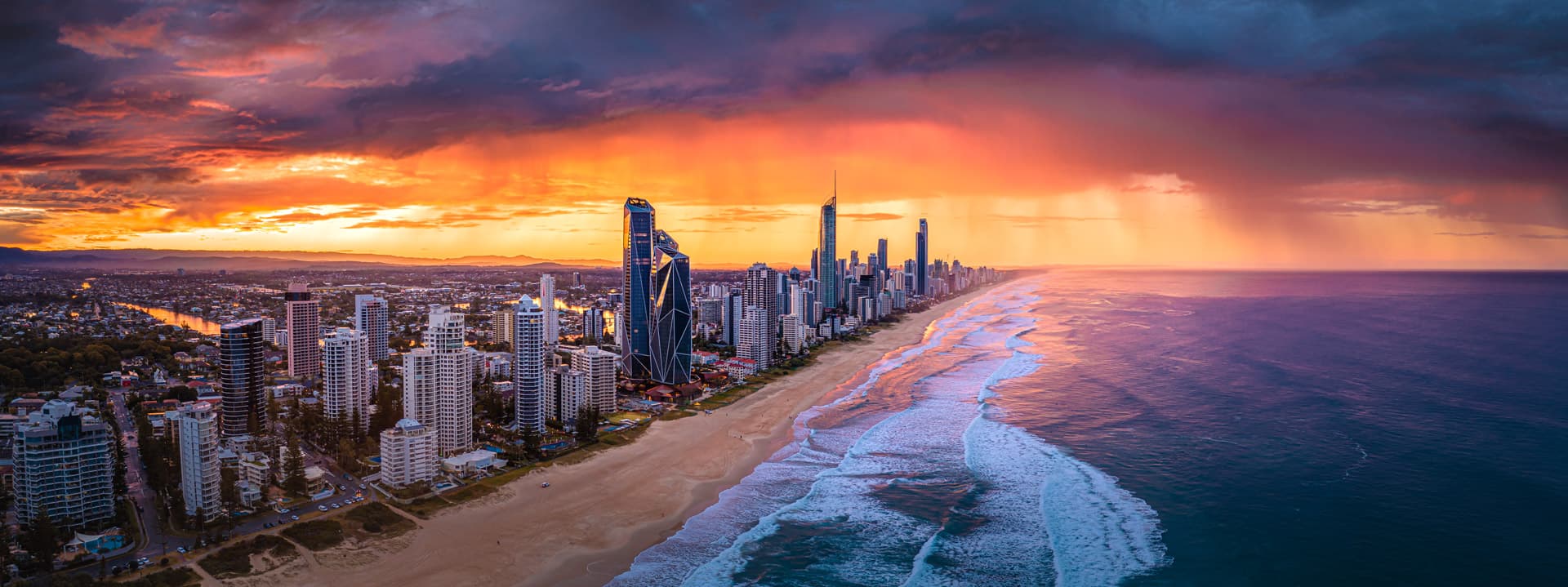 The Gold Coast skyline at sunset